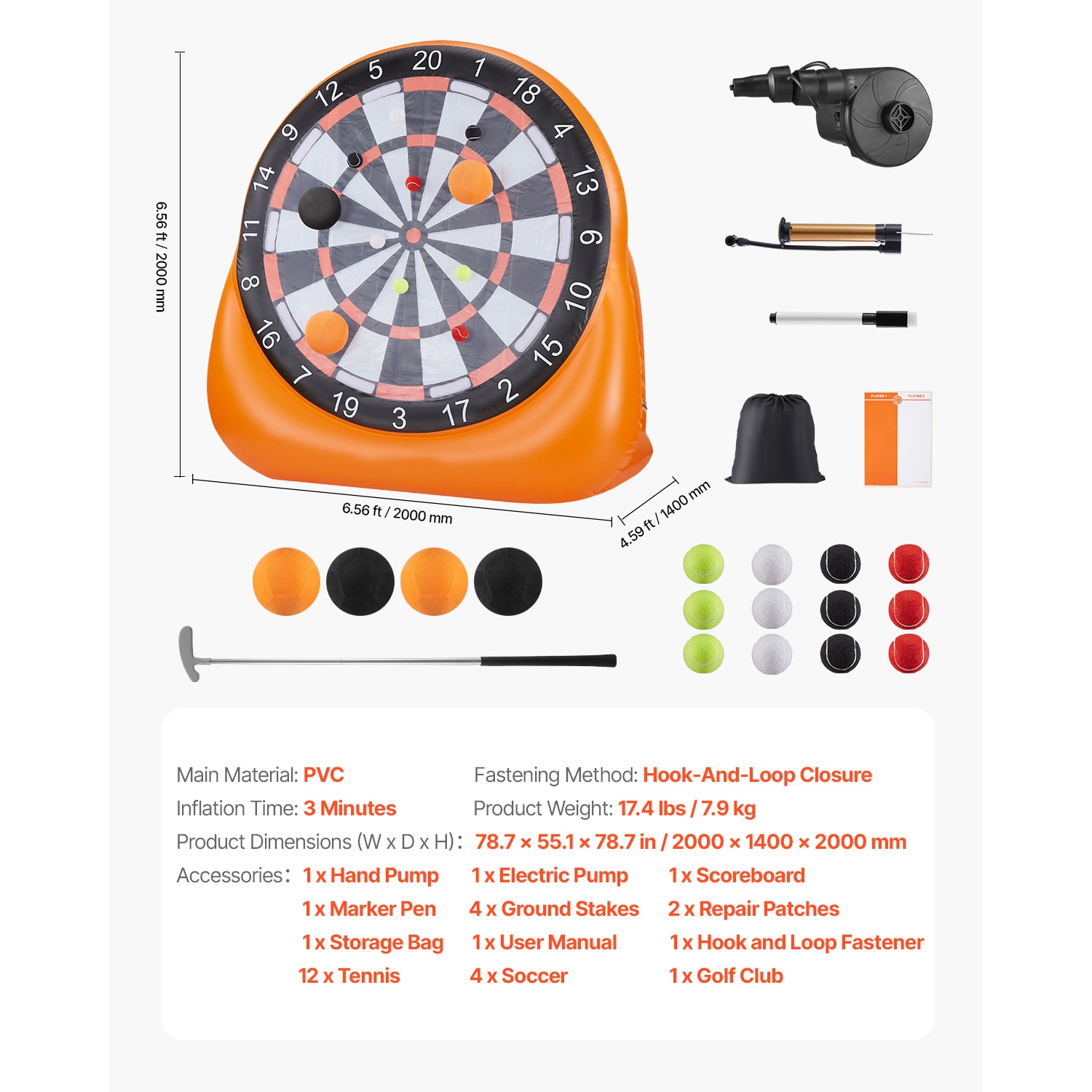 Inflatable Football Dart Board For Kids With Kick Balls And Pump_voghion.com